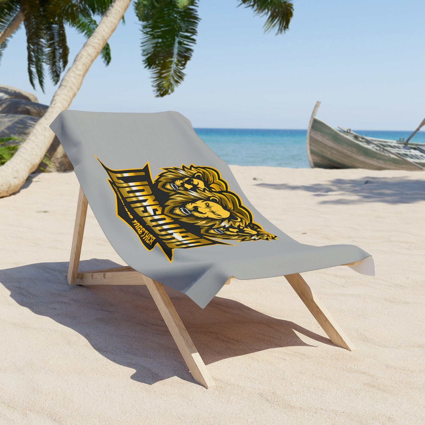 Grey "Sun Gold Lion" Beach Towel