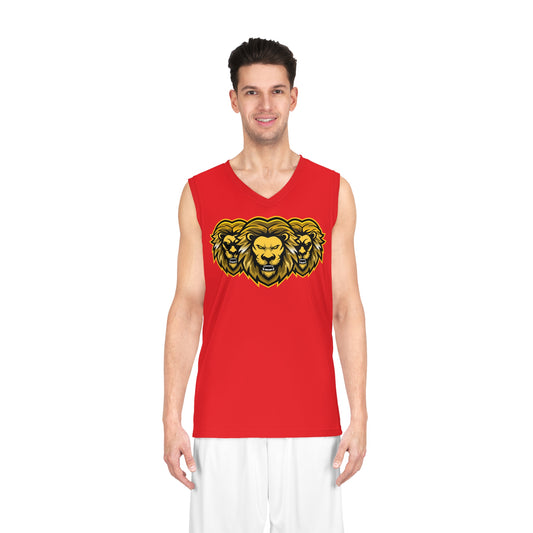Red "Sun Gold Lion" Basketball Jersey (AOP)