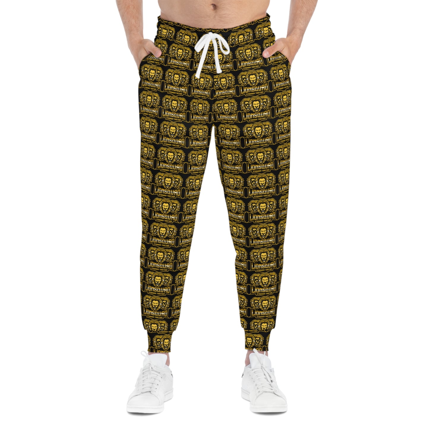 AOP Black "Sun Gold Lion" Athletic Joggers (AOP)