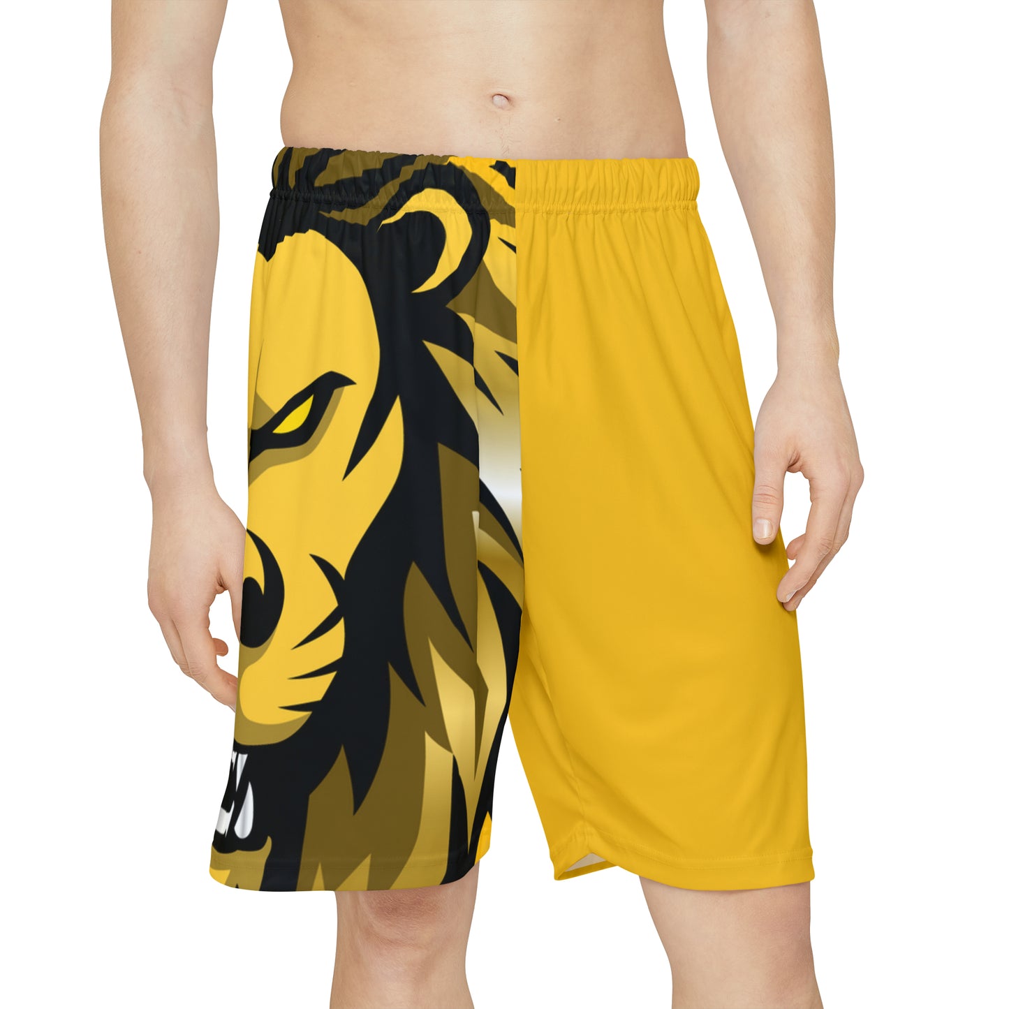 Big Face Yellow Sun Gold Lion Men’s Sports Shorts (AOP)