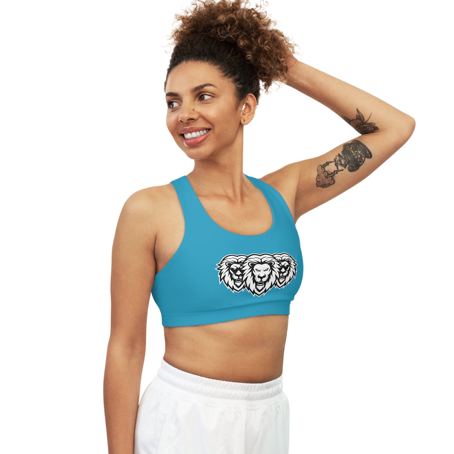 Turquoise "White Lion"  Seamless Sports Bra