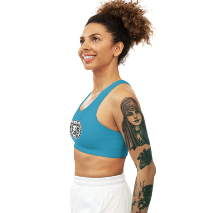 Turquoise "White Lion"  Seamless Sports Bra