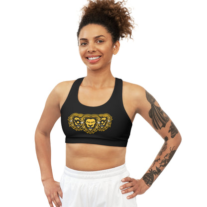 Black "Sun Gold Lion"  Seamless Sports Bra