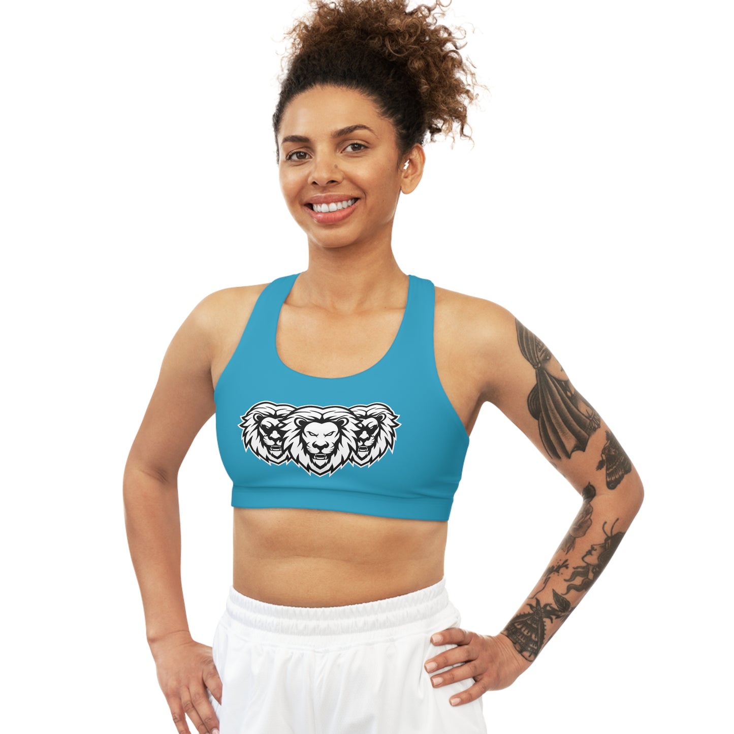 Turquoise "White Lion"  Seamless Sports Bra