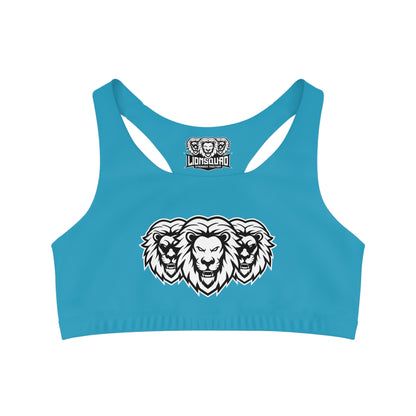 Turquoise "White Lion"  Seamless Sports Bra