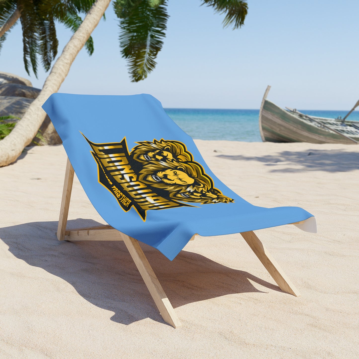 Light Blue "Sun Gold Lion" Beach Towel